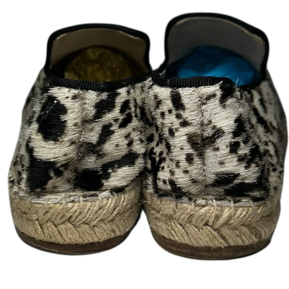 Elyse Walker 38 Black White Calf Hair Animal Print Leather Espadrilles Loafers
